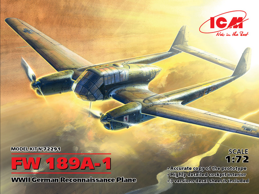 Focke Wulf FW 189A-1 WWII German Reconnaissance Plane - ICM 1/72
