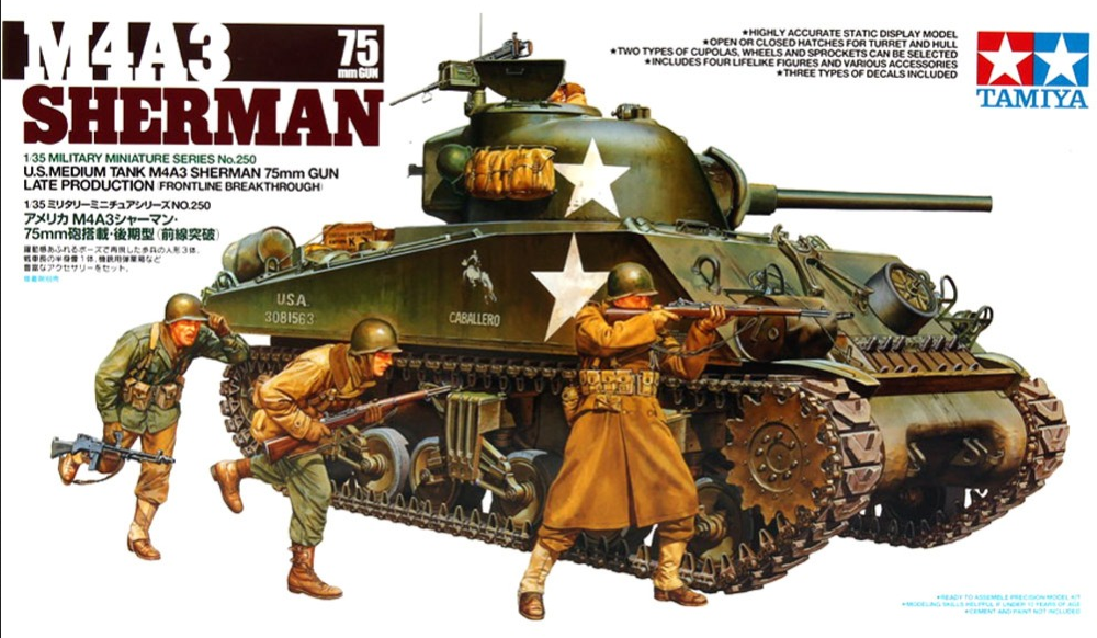 M4A3 Sherman U.S. Medium Tank 75mm (+ 4 Fig.) - TAMIYA 1/35