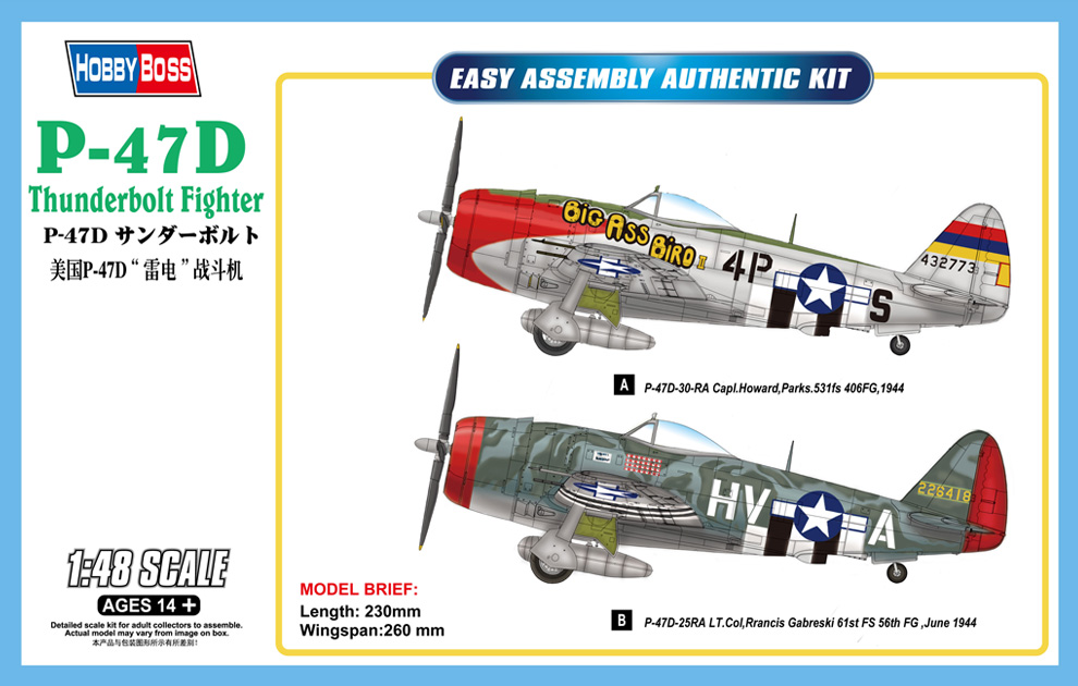 P-47D Thunderbolt Fighter - Easy Assembly Authentic Kit - HOBBY BOSS 1/48