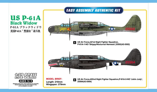 US P-61A Black Widow - Easy Assembly Authentic Kit - HOBBY BOSS 1/72