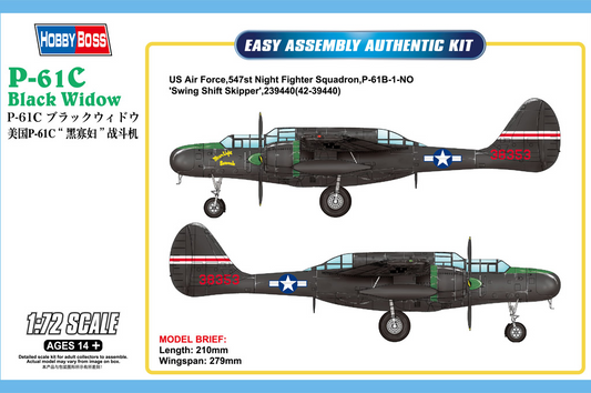 US P-61C Black Widow - Easy Assembly Authentic Kit - HOBBY BOSS 1/72