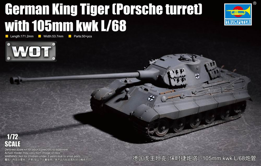 German King Tiger (Porsche turret) with 105mm kwk L/68 - TRUMPETER 1/72