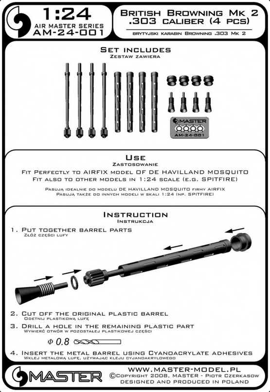 British Mk 2 Browning .303 Caliber (7,7mm) ( 4pcs) - Pitot Tube - MASTER MODEL 24-001