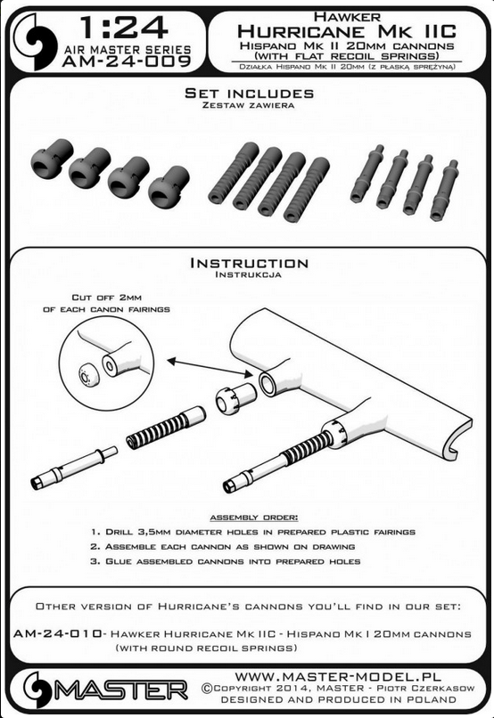 Hawker Hurricane Mk IIC - Hispano Mk I 20mm cannons (with flat recoil springs) - Pitot Tube - MASTER MODEL 24-009