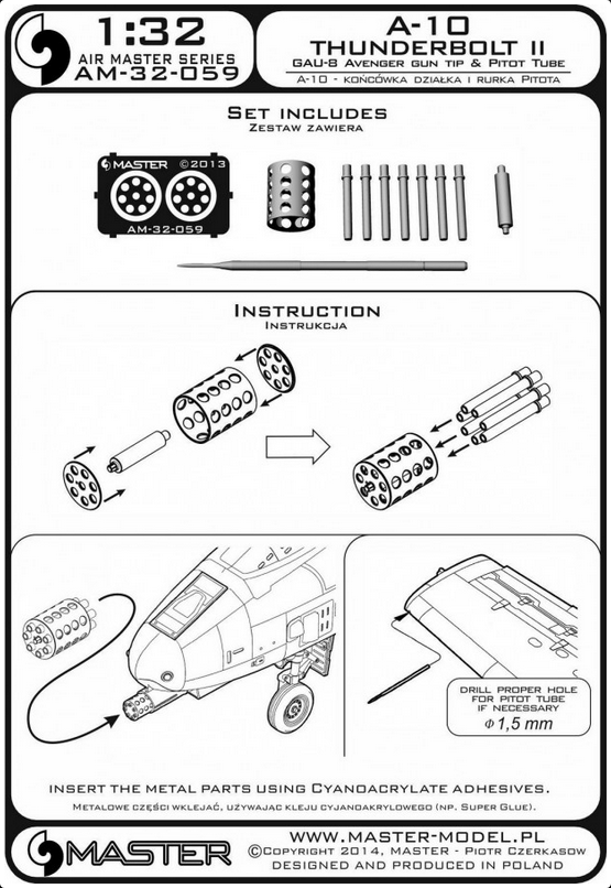 Fairchild A-10 Thunderbolt II - GAU-8 Avenger gun tip and Pitot Tube - MASTER MODEL 32-059