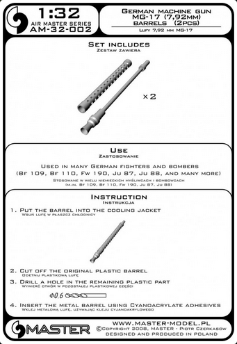 German Machine Gun MG17 (7,92mm) Barrels (2pcs) - MASTER MODEL 32-002