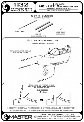 Heinkel He-162 Salamander Armament & Details Set - MASTER MODEL 32-041