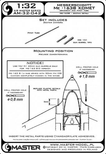 Messerschmitt Me-163B Komet Armament & Pitot Tube - MASTER MODEL 32-042
