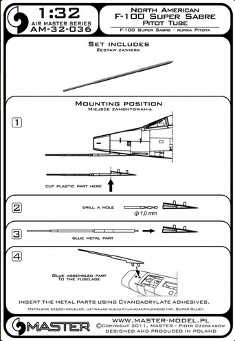 North American F-100 Super Sabre Pitot Tube - MASTER MODEL 32-036