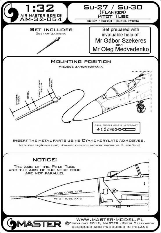 Su-27 / Su-30 (Flanker) Pitot Tube - MASTER MODEL 32-054