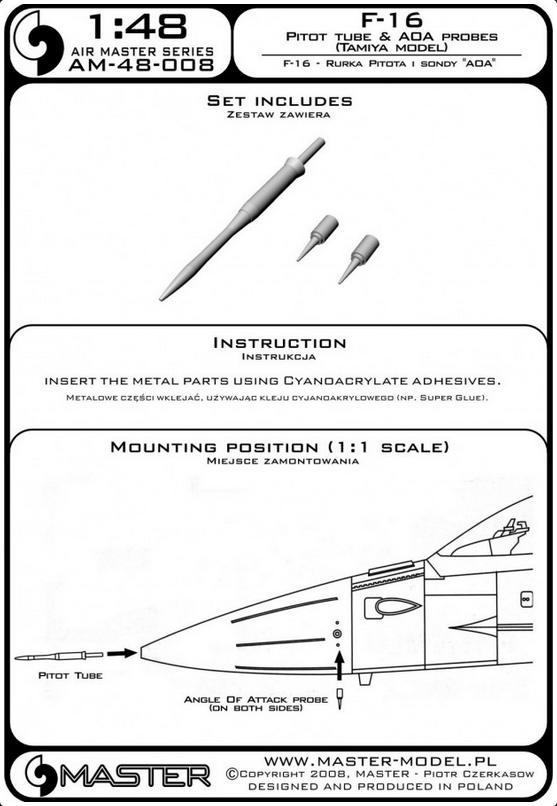 F-16 Pitot Tube & ADA Probes (Tamiya Model) - MASTER MODEL 48-008