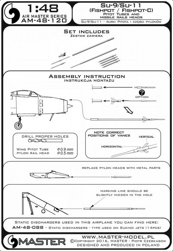 Su-9/Su-11 (Fishpot/Fishpot-C) Pitot Tubes and missile rails heads - MASTER MODEL 48-120