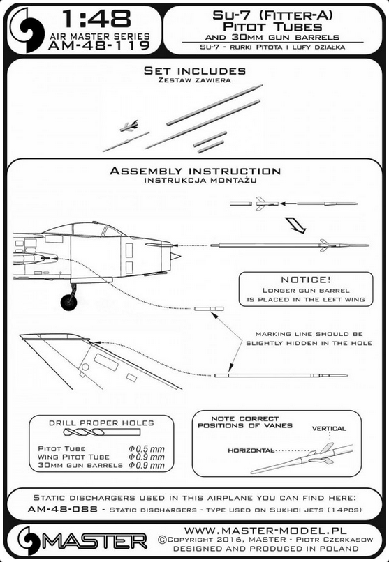 Su-7 (Fitter-A) Pitot Tubes and 30mm gun barrels - MASTER MODEL 48-119