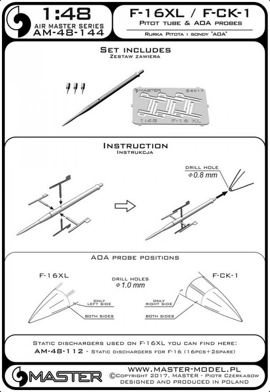 F-16XL / F-CK-1 prototype - Pitot Tube & Angle Of Attack probes - MASTER MODEL 48-144
