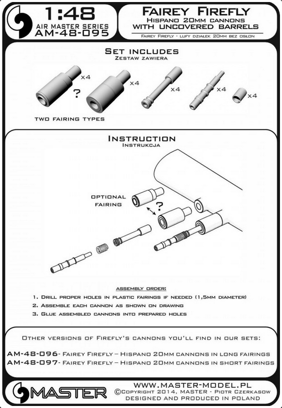 Fairey Firefly - Hispano 20mm cannons with uncovered barrels - MASTER MODEL 48-095