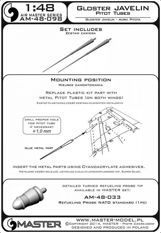 Gloster Javelin - Pitot Tubes - MASTER MODEL 48-098