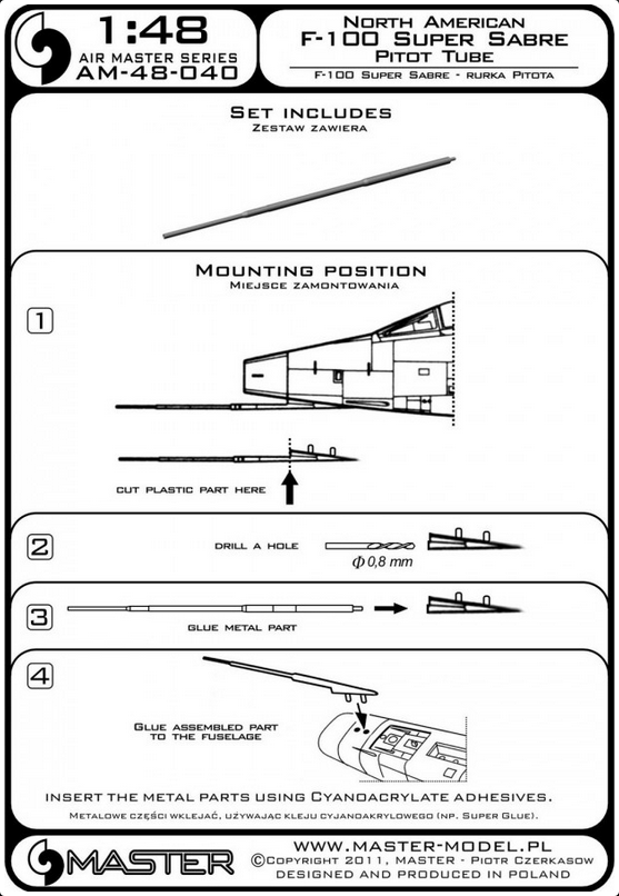 North American F-100 Super Sabre Pitot Tube - MASTER MODEL 48-040