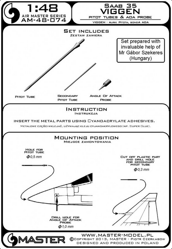 SAAB 37 Viggen Pitot Tubes & ADA Probe - MASTER MODEL 48-074