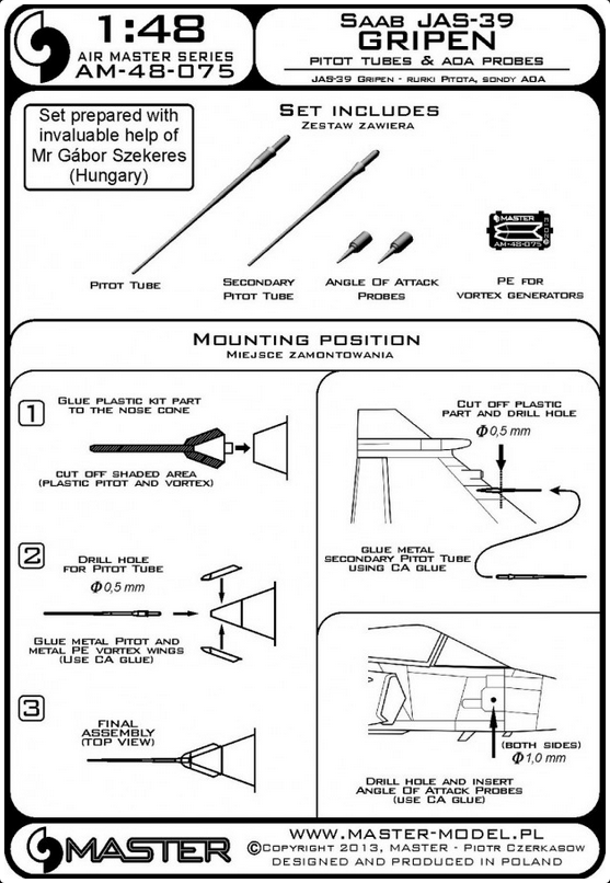 SAAB Jas-39 Gripen Pitot Tubes & ADA Probes - MASTER MODEL 48-075