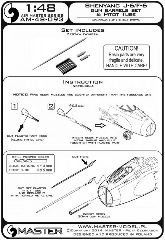 Shenyang J-6/F-6 - Gun barrels Set & Pitot tube - MASTER MODEL 48-093