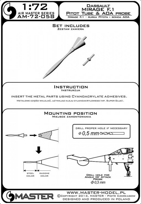 Dassault Mirage F-1 Pitot Tube & Ada Probe - MASTER MODEL 72-058