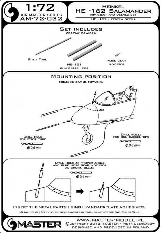 Heinkel HE-162 Salamander Armament and Details Set - MASTER MODEL 72-032