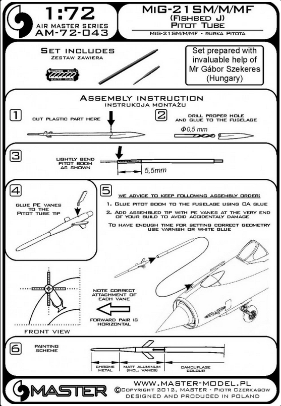 Mig-21 SM / M / MF (Fishbed J) Pitot Tube - MASTER MODEL 72-043
