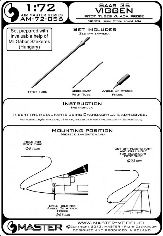 SAAB 37 Viggen Pitot Tubes & ADA Probe - MASTER MODEL 72-056