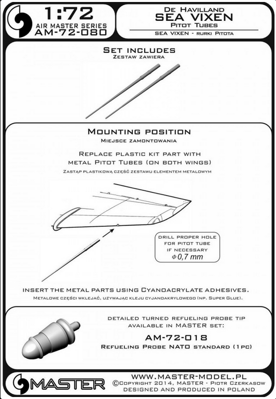 De Havilland Sea Vixen - Pitot Tubes - MASTER MODEL 72-080