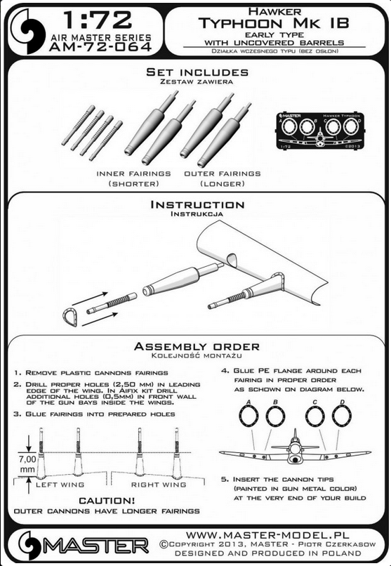 Hawker Typhoon Mk IB Early Type Cannons with Uncovered Barrels - MASTER MODEL 72-064