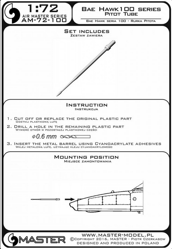 BAE Hawk 100 series Pitot Tube - MASTER MODEL 72-100