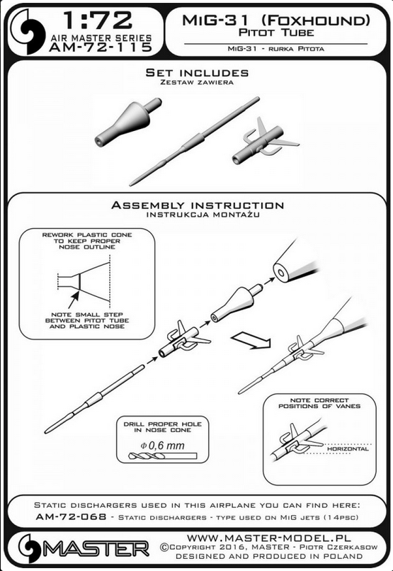 MiG-31 (Foxhound) Pitot Tube - MASTER MODEL 72-115