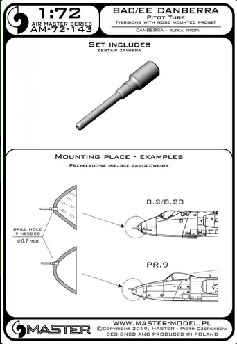 BAC/EE Canberra - Pitot Tube (used in versions with nose mounted probe) - MASTER MODEL 72-143