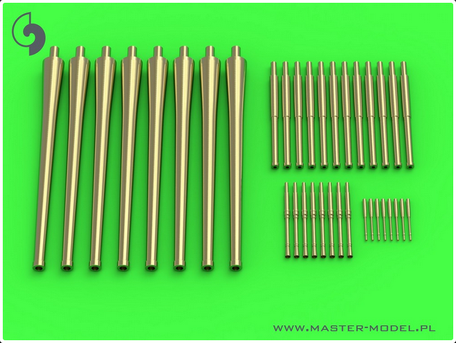 R.N. Zara armament - 203mm (8pcs), 100mm (12pcs), 37mm (8pcs), 13,2mm (8pcs) barrels (for Trumpeter kit) - MASTER MODEL SM-350-098