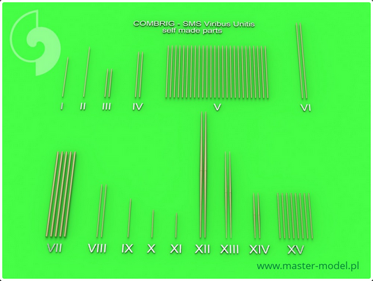 SMS Viribus Unitis - masts, yards and other turned parts set - fits Combridg model - MASTER MODEL SM-350-077