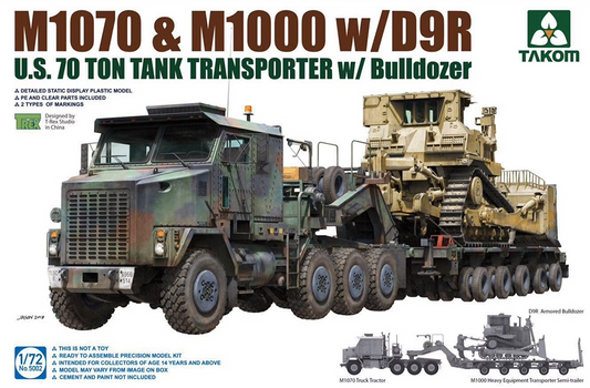 M1070 & M1000 w/D9R - U.S. 70t Tank Transporter w/ Bulldozer - TAKOM 1/72
