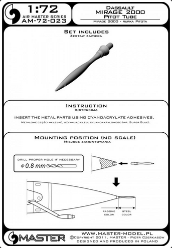 Dassault Mirage 2000 Pitot Tube - MASTER MODEL 72-023