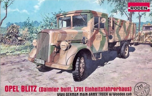 Opel Blitz (Daimler built, L701 Einheitsfahrerhaus) WWII German Main Army Truck w/Wooden cab - RODEN 1/72