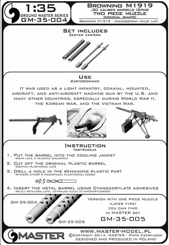 Browning M1919 .30 cal machine gun barrels - two piece muzzle (conical shape) - MASTER MODEL GM-35-004