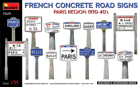 French Concrete Road Signs - Paris Region 1930-40's - MINIART 1/35