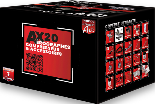 AX20 - Coffret Ultimate (Aérographes A112 & A011, Compresseur AC01...etc) - PRINCE AUGUST