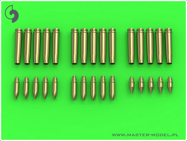 German 2cm ammunition (cal. 20x138B) for Flak 30/38, KwK 30/38 - shells (15pcs) & 3 types of projectiles (5pcs each type) - MASTER MODEL GM-35-019)