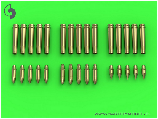 German 2cm ammunition (cal. 20x138B) for Flak 30/38, KwK 30/38 - shells (15pcs) & 3 types of projectiles (5pcs each type) - MASTER MODEL GM-35-019)