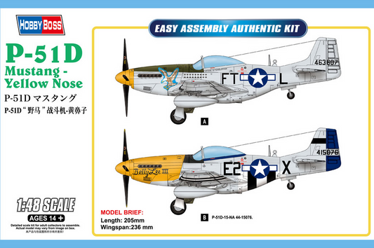 P-51D Mustang - Yellow Nose - Easy Assembly Authentic Kit - HOBBY BOSS 1/48