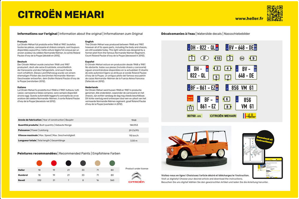 Maquette Citroën Mehari kit complet - échelle 1/24 - HELLER 56760 Maquette Citroën Mehari kit complet - échelle 1/24 - HELLER 56760