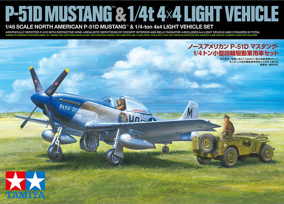 North American P-51D Mustang & 1/4 ton 4x4 Light Vehicle Set - TAMIYA 1/48